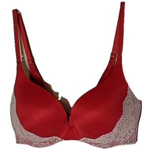 Victoria's Secret 36D Red & Beige Lace Push‎ Up Bra